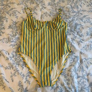 Solid and striped one piece bathing suit